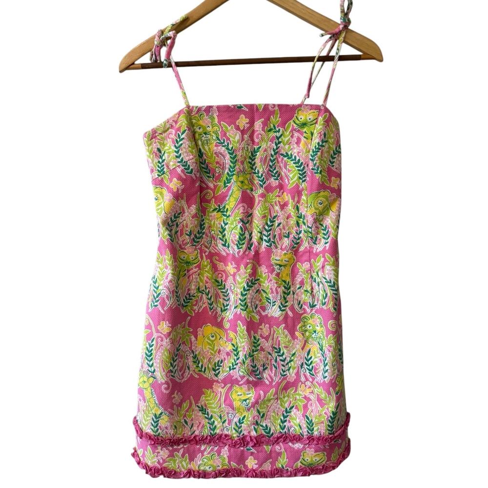 Vintage Lilly Pulitzer Millionaire Row Mini Dress Pink Green Print 0